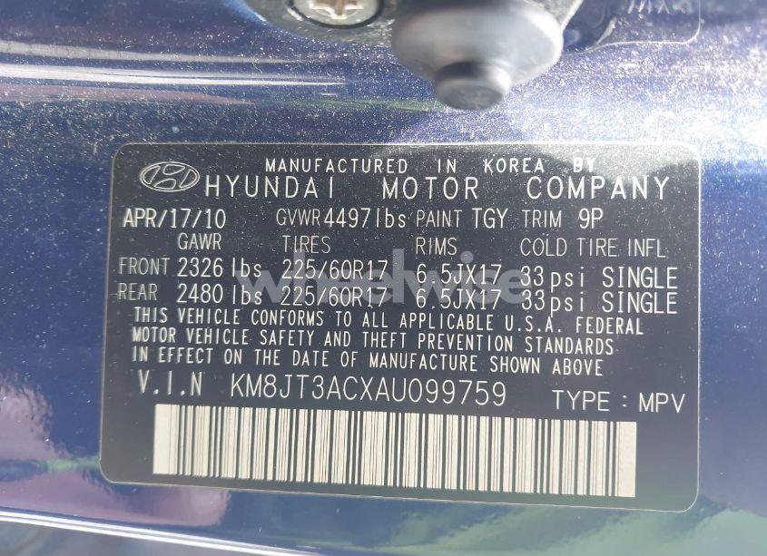 Photo 9 of 2010 Hyundai Tucson GLS (VIN KM8JT3ACXAU099759)