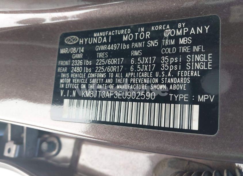 Photo 9 of 2014 Hyundai Tucson GLS (VIN KM8JT3AF3EU902590)