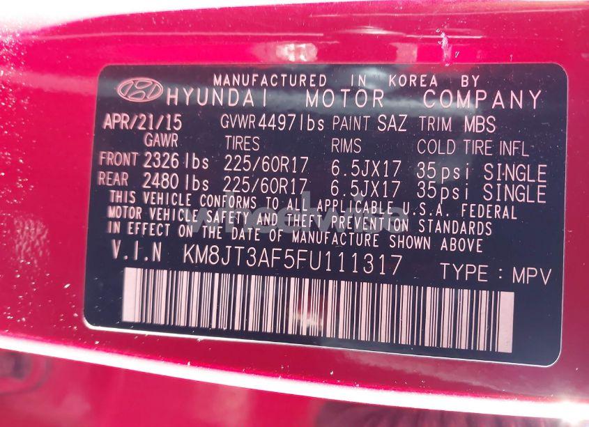 Photo 9 of 2015 Hyundai Tucson GLS (VIN KM8JT3AF5FU111317)