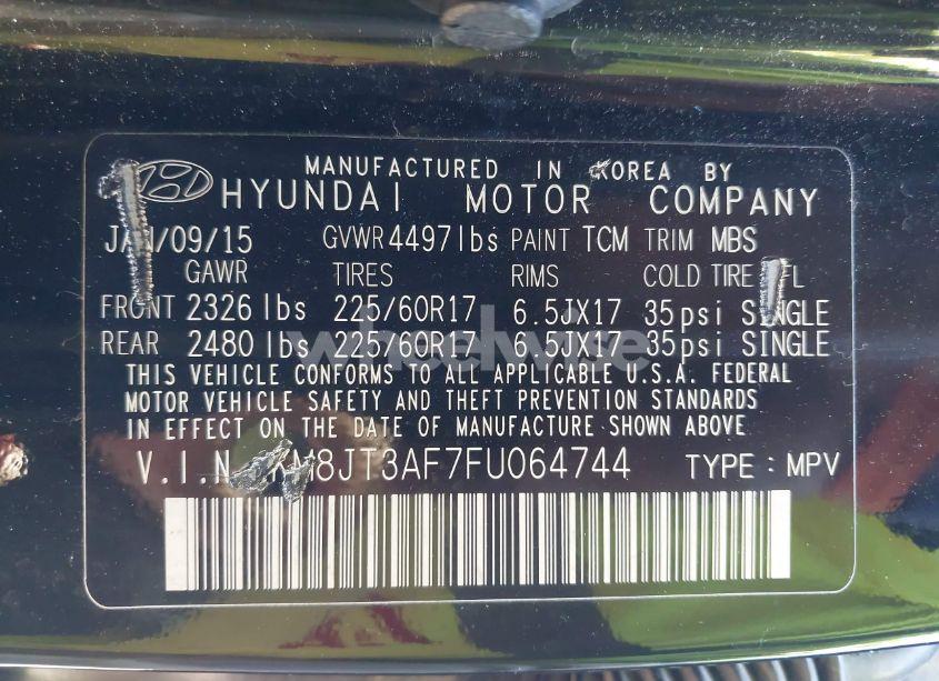 Photo 9 of 2015 Hyundai Tucson GLS (VIN KM8JT3AF7FU064744)