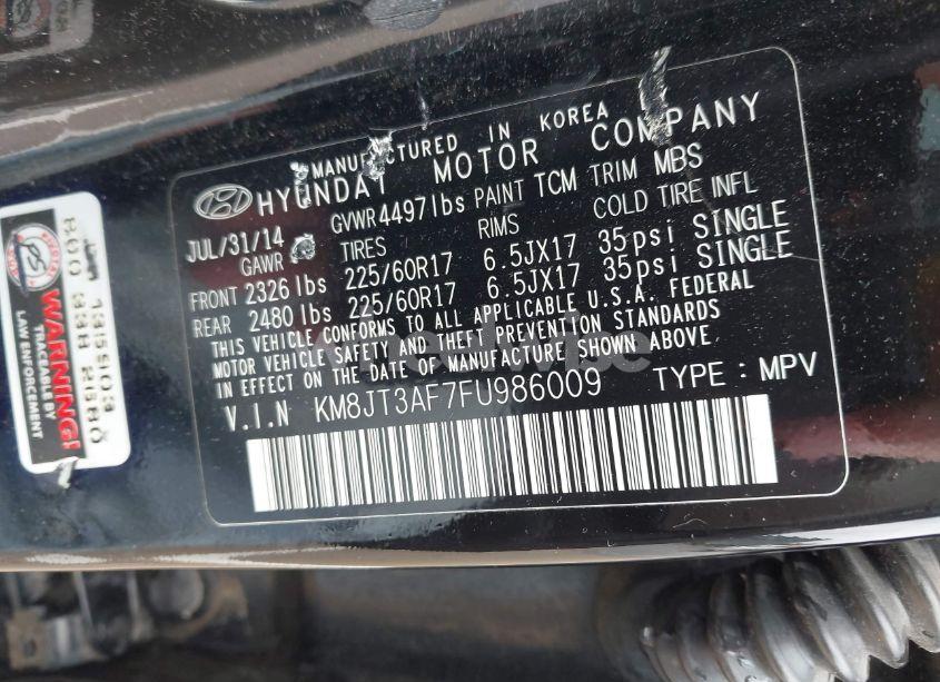 Photo 9 of 2015 Hyundai Tucson GLS (VIN KM8JT3AF7FU986009)