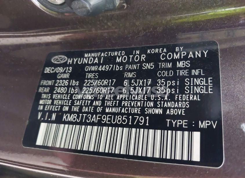 Photo 9 of 2014 Hyundai Tucson GLS (VIN KM8JT3AF9EU851791)