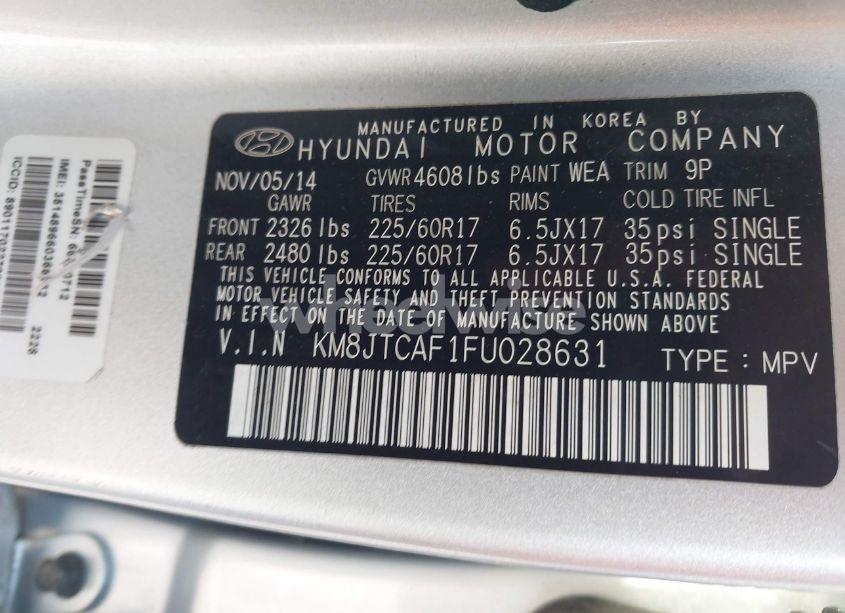 Photo 9 of 2015 Hyundai Tucson GLS (VIN KM8JTCAF1FU028631)