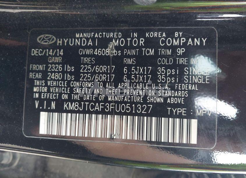 Photo 9 of 2015 Hyundai Tucson GLS (VIN KM8JTCAF3FU051327)