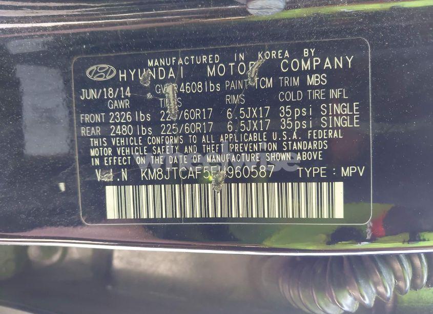 Photo 9 of 2015 Hyundai Tucson GLS (VIN KM8JTCAF5FU960587)