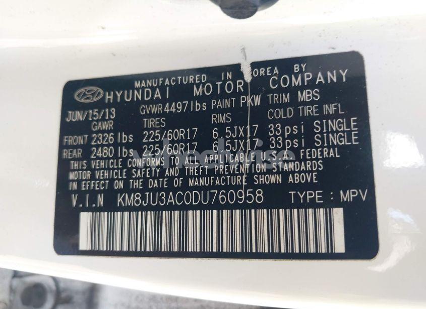 Photo 9 of 2013 Hyundai Tucson GLS (VIN KM8JU3AC0DU760958)