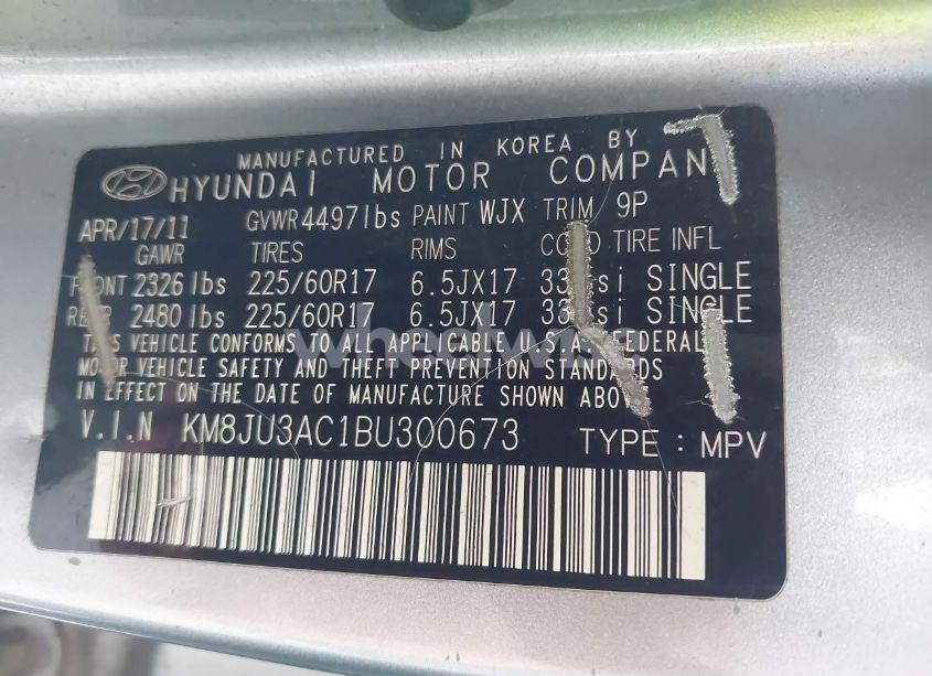 Photo 9 of 2011 Hyundai Tucson GLS (VIN KM8JU3AC1BU300673)