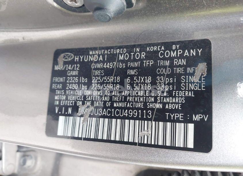 Photo 9 of 2012 Hyundai Tucson LIMITED (VIN KM8JU3AC1CU499113)