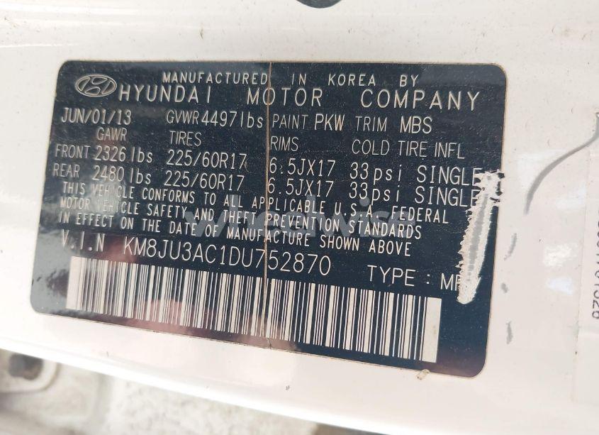 Photo 9 of 2013 Hyundai Tucson GLS (VIN KM8JU3AC1DU752870)