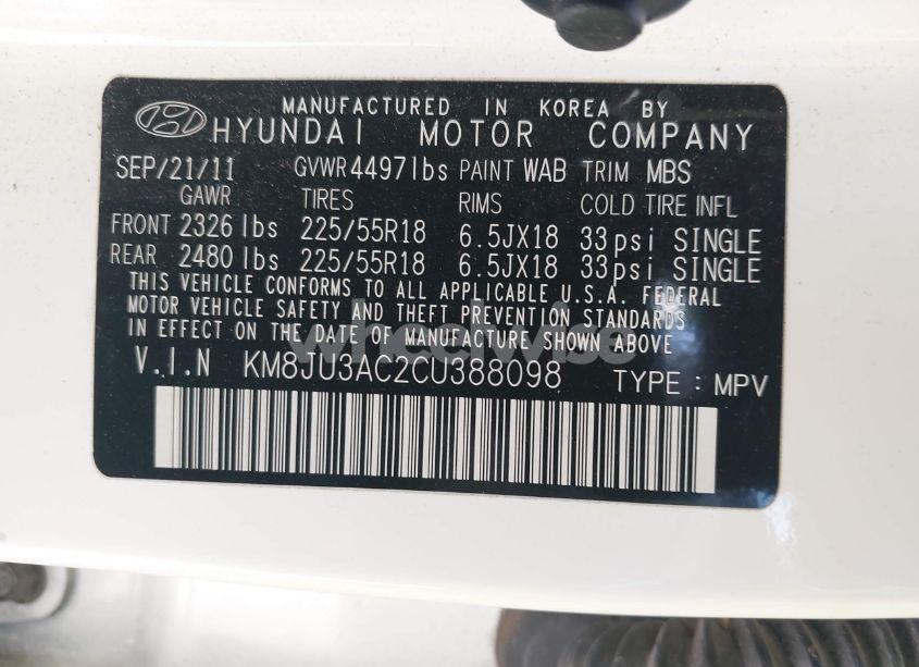 Photo 9 of 2012 Hyundai Tucson LIMITED (VIN KM8JU3AC2CU388098)