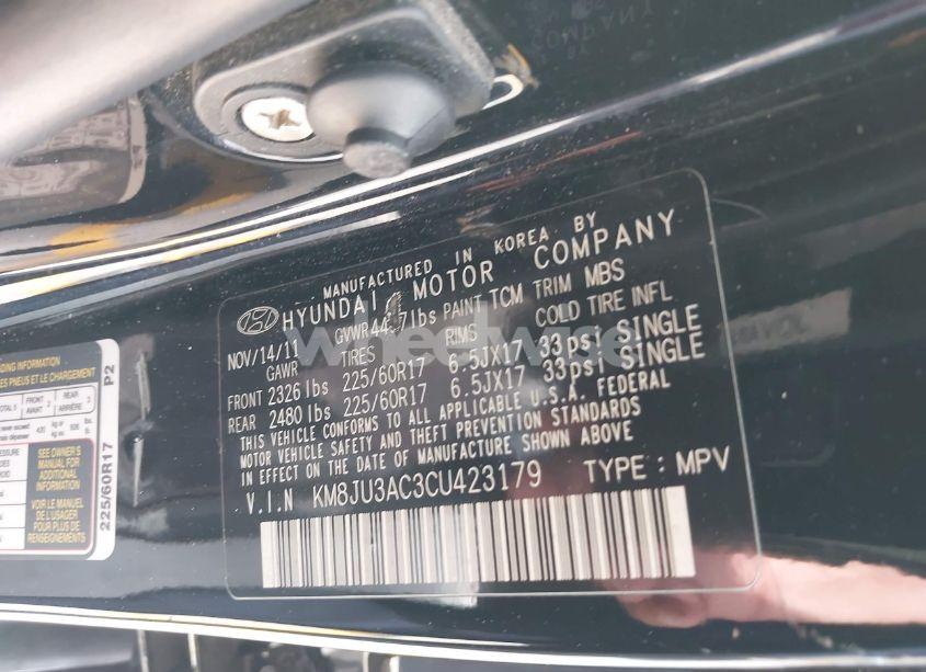 Photo 9 of 2012 Hyundai Tucson GLS (VIN KM8JU3AC3CU423179)