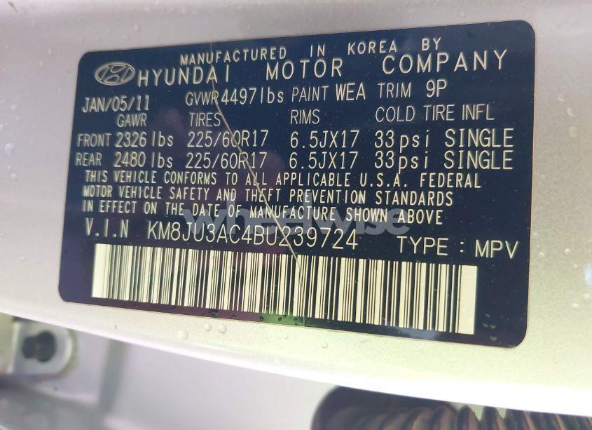 Photo 9 of 2011 Hyundai Tucson GLS (VIN KM8JU3AC4BU239724)