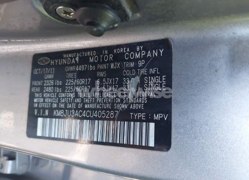 Photo 9 of 2012 Hyundai Tucson GLS (VIN KM8JU3AC4CU405287)