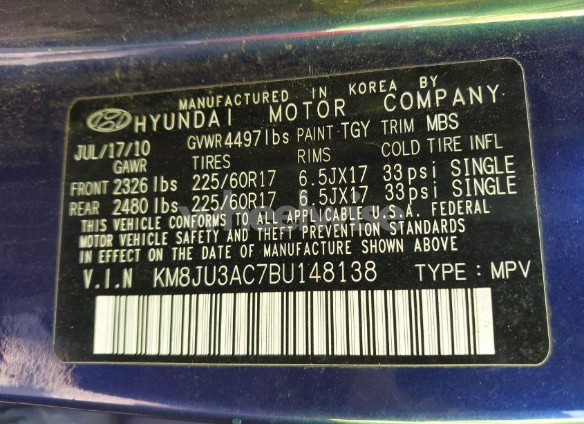 Photo 9 of 2011 Hyundai Tucson GLS (VIN KM8JU3AC7BU148138)