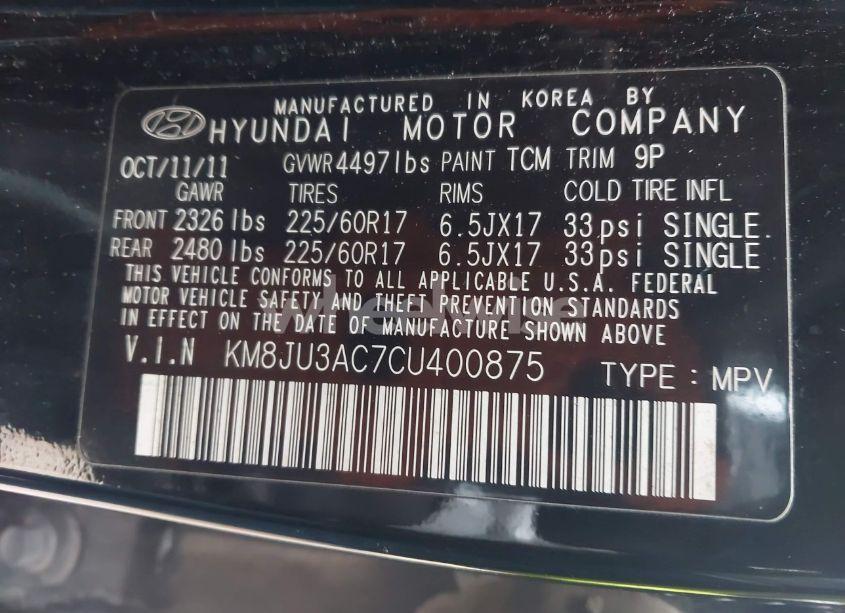 Photo 9 of 2012 Hyundai Tucson GLS (VIN KM8JU3AC7CU400875)