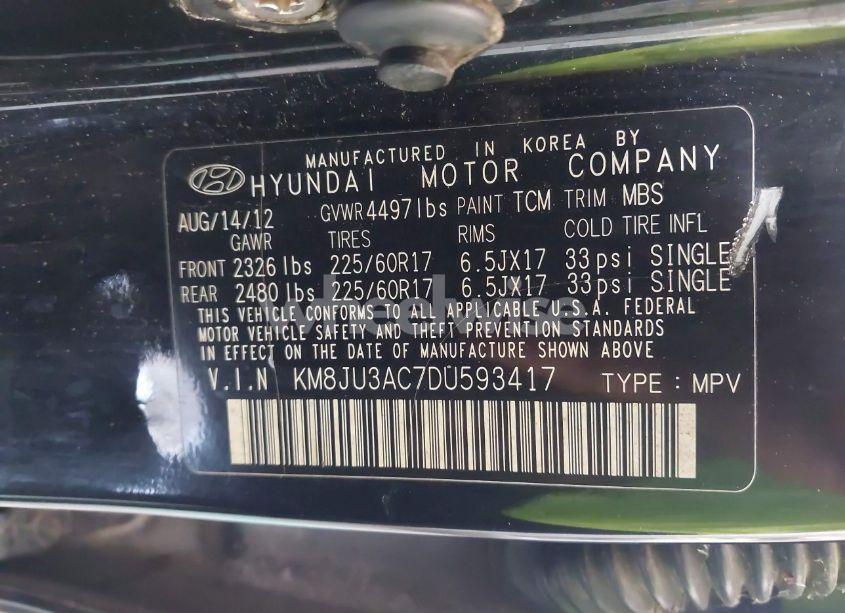 Photo 9 of 2013 Hyundai Tucson GLS (VIN KM8JU3AC7DU593417)