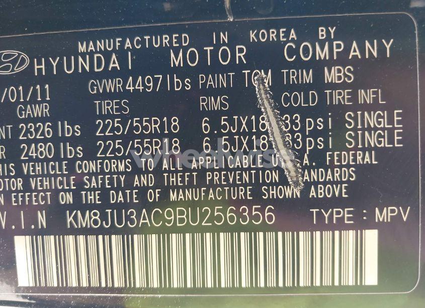 Photo 9 of 2011 Hyundai Tucson LIMITED (VIN KM8JU3AC9BU256356)