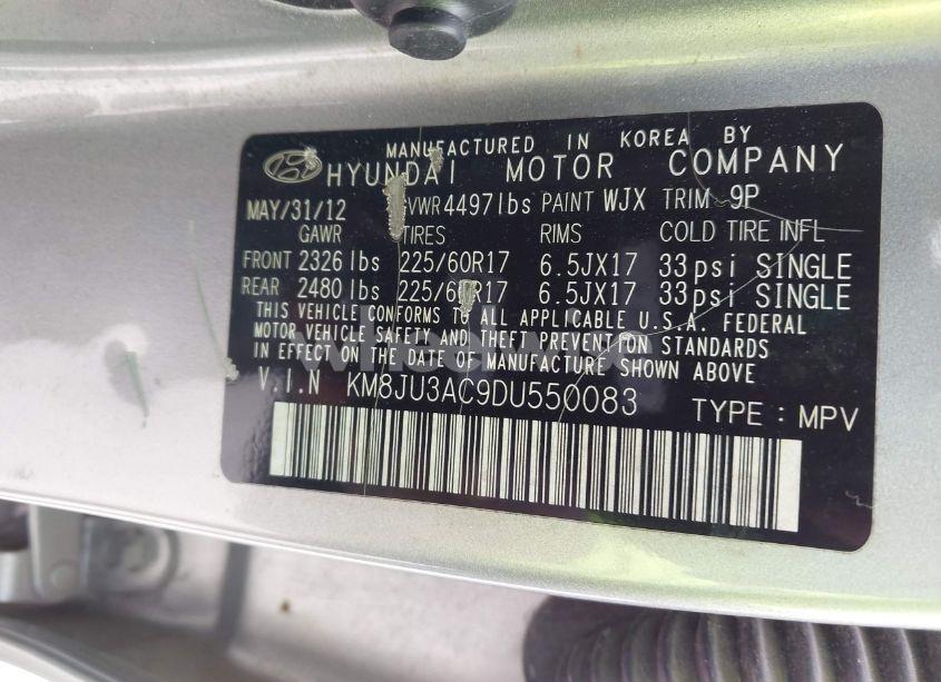 Photo 9 of 2013 Hyundai Tucson GLS (VIN KM8JU3AC9DU550083)