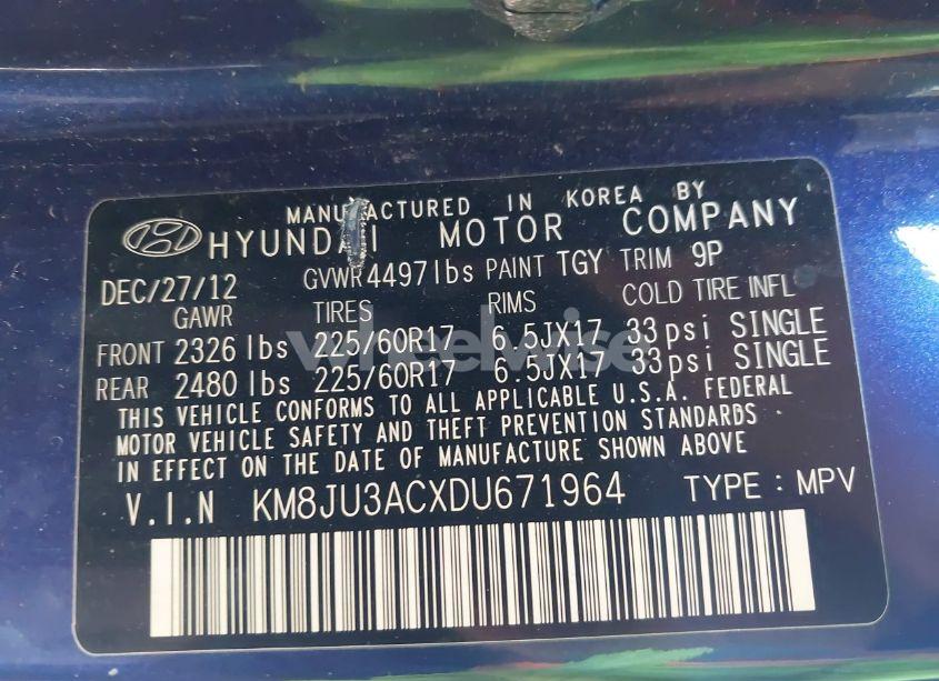 Photo 9 of 2013 Hyundai Tucson GLS (VIN KM8JU3ACXDU671964)