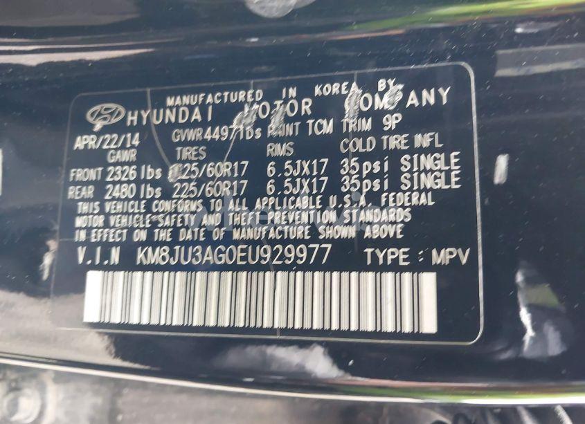 Photo 9 of 2014 Hyundai Tucson SE (VIN KM8JU3AG0EU929977)