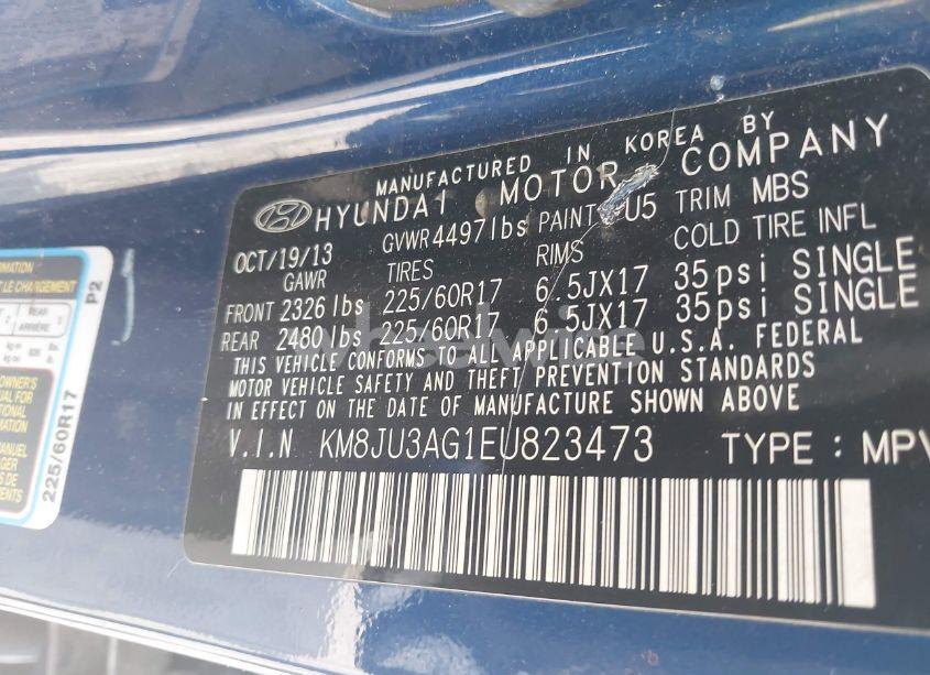 Photo 9 of 2014 Hyundai Tucson GLS/LIMITED/SE (VIN KM8JU3AG1EU823473)