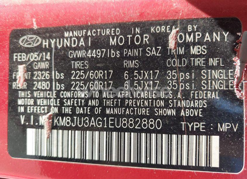 Photo 9 of 2014 Hyundai Tucson SE (VIN KM8JU3AG1EU882880)