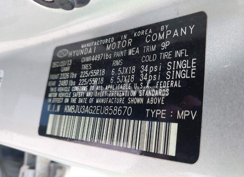 Photo 9 of 2014 Hyundai Tucson LIMITED (VIN KM8JU3AG2EU858670)