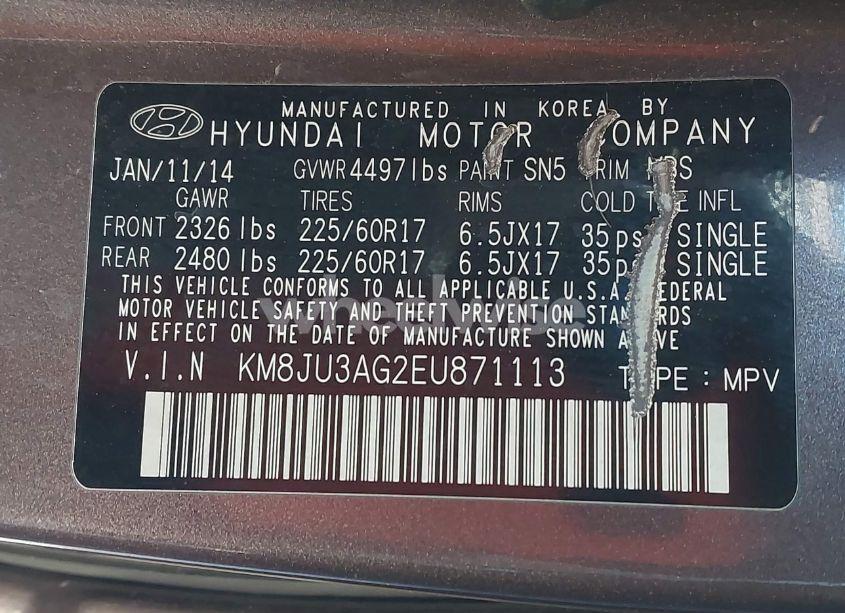 Photo 9 of 2014 Hyundai Tucson SE (VIN KM8JU3AG2EU871113)