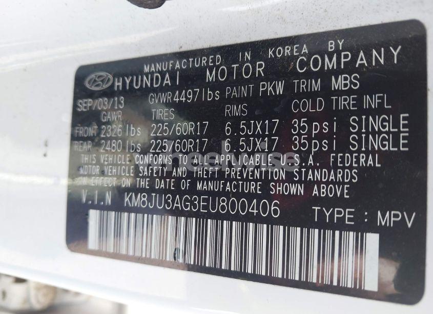 Photo 9 of 2014 Hyundai Tucson SE (VIN KM8JU3AG3EU800406)