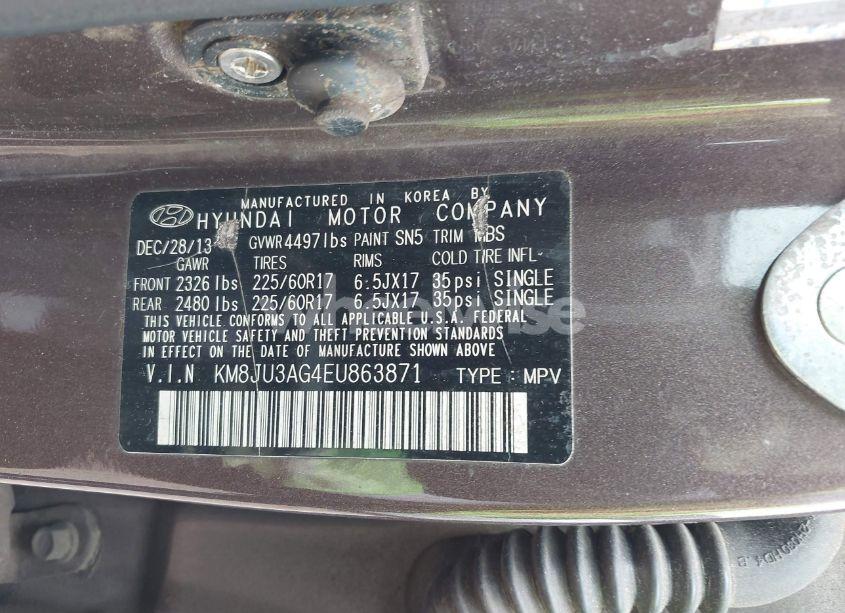 Photo 9 of 2014 Hyundai Tucson SE (VIN KM8JU3AG4EU863871)