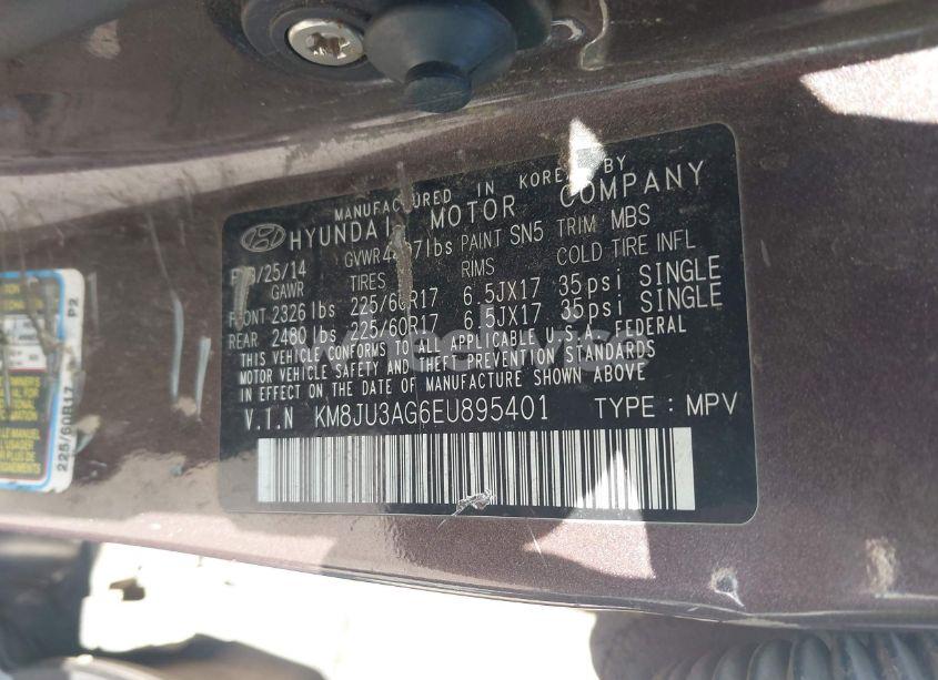 Photo 9 of 2014 Hyundai Tucson SE (VIN KM8JU3AG6EU895401)