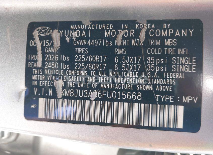 Photo 9 of 2015 Hyundai Tucson SE (VIN KM8JU3AG6FU015668)