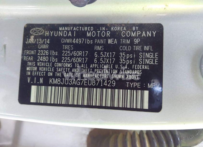 Photo 9 of 2014 Hyundai Tucson SE (VIN KM8JU3AG7EU871429)