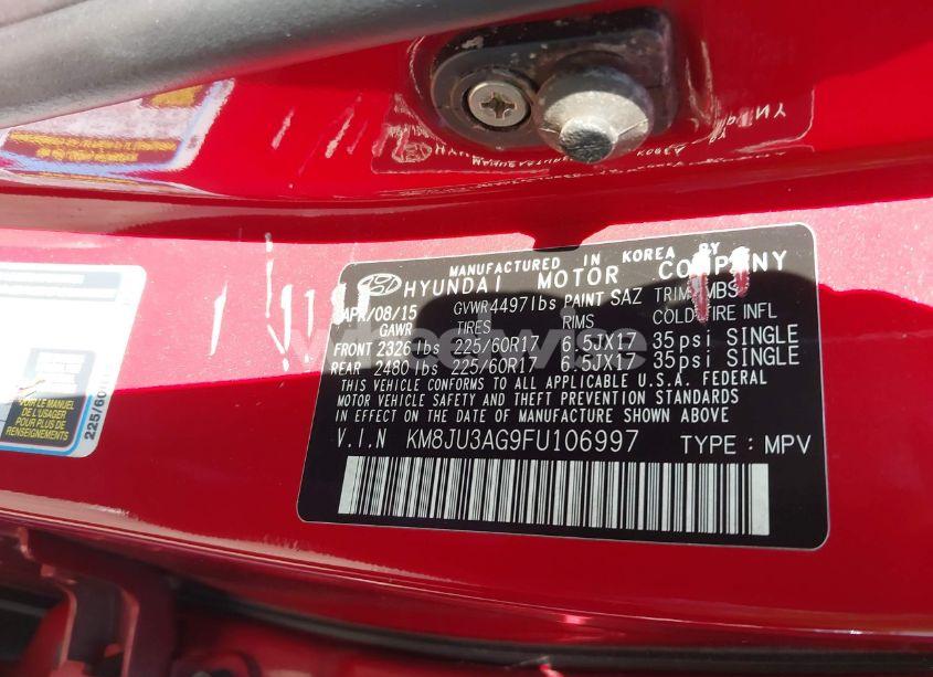 Photo 9 of 2015 Hyundai Tucson SE (VIN KM8JU3AG9FU106997)