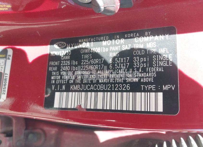 Photo 9 of 2011 Hyundai Tucson GLS (VIN KM8JUCAC0BU212326)