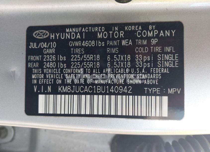 Photo 9 of 2011 Hyundai Tucson LIMITED (VIN KM8JUCAC1BU140942)