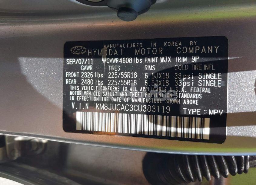 Photo 9 of 2012 Hyundai Tucson LIMITED (VIN KM8JUCAC3CU383119)