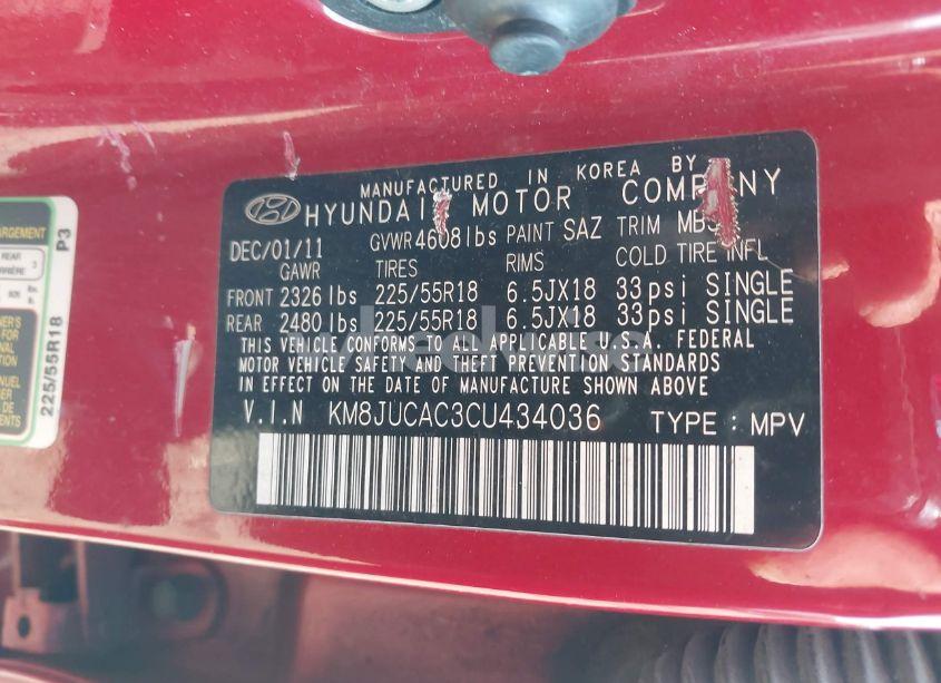 Photo 9 of 2012 Hyundai Tucson LIMITED (VIN KM8JUCAC3CU434036)