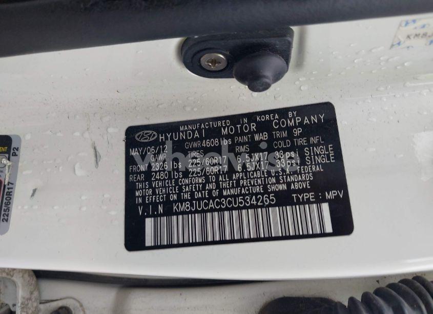 Photo 9 of 2012 Hyundai Tucson GLS (VIN KM8JUCAC3CU534265)