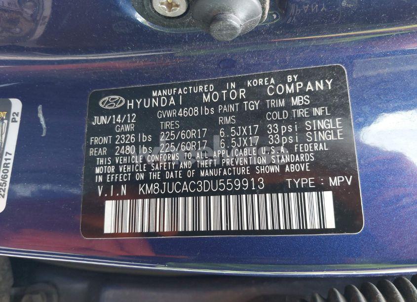 Photo 9 of 2013 Hyundai Tucson GLS (VIN KM8JUCAC3DU559913)