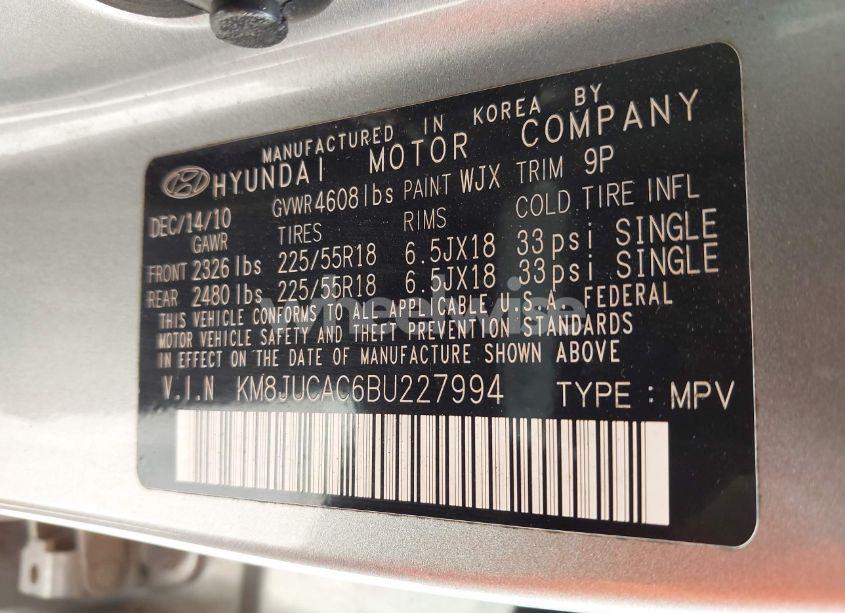 Photo 9 of 2011 Hyundai Tucson LIMITED (VIN KM8JUCAC6BU227994)