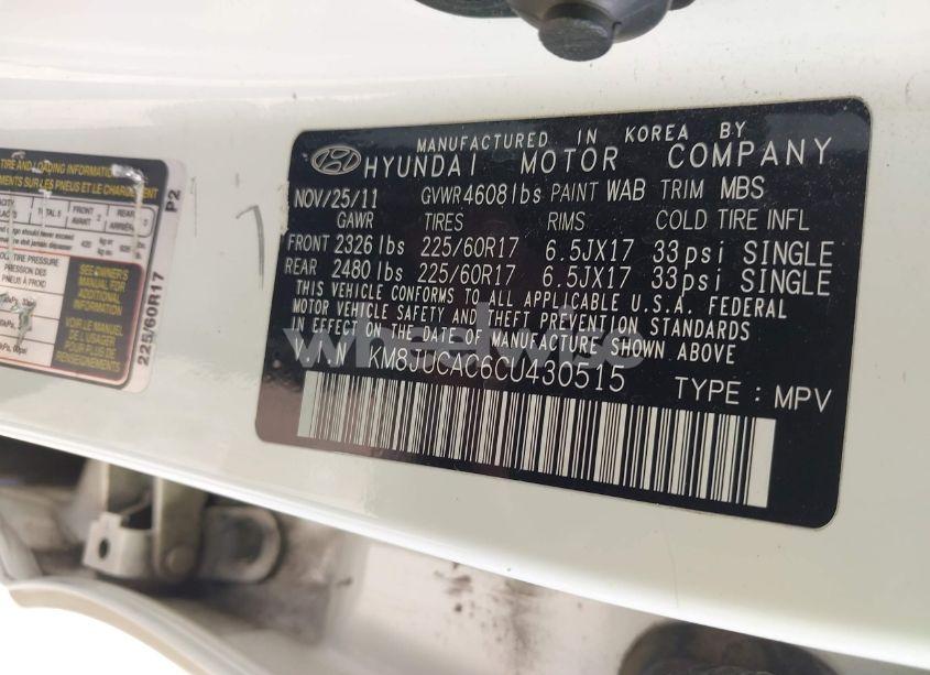 Photo 9 of 2012 Hyundai Tucson GLS (VIN KM8JUCAC6CU430515)