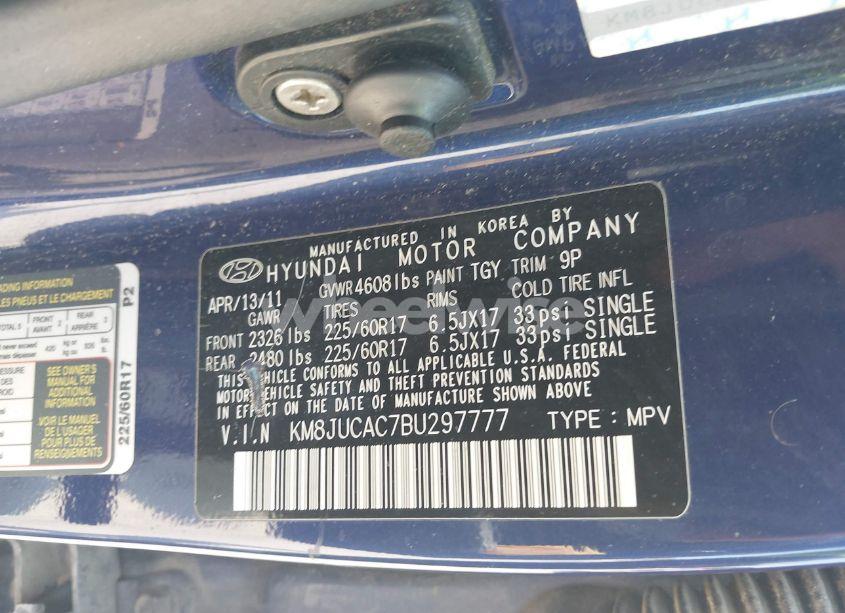 Photo 9 of 2011 Hyundai Tucson GLS (VIN KM8JUCAC7BU297777)