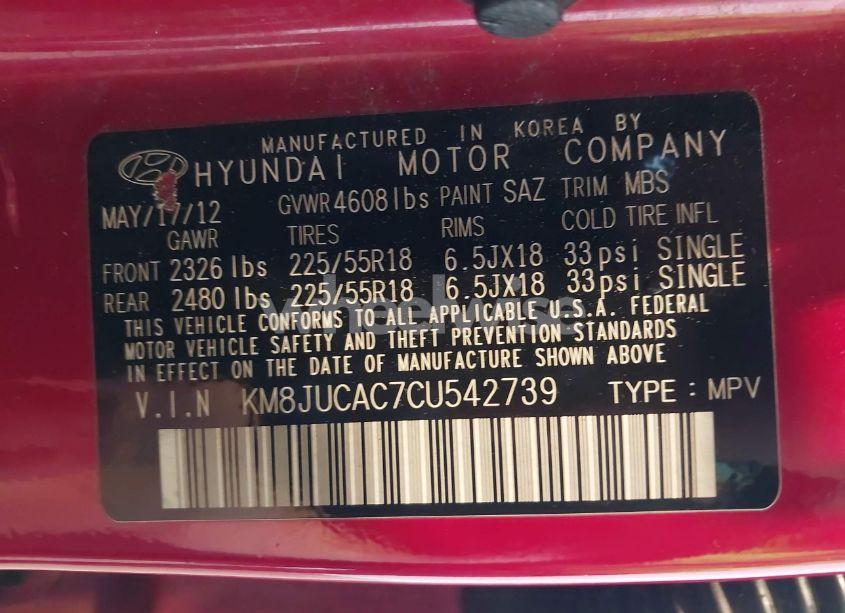 Photo 9 of 2012 Hyundai Tucson LIMITED (VIN KM8JUCAC7CU542739)