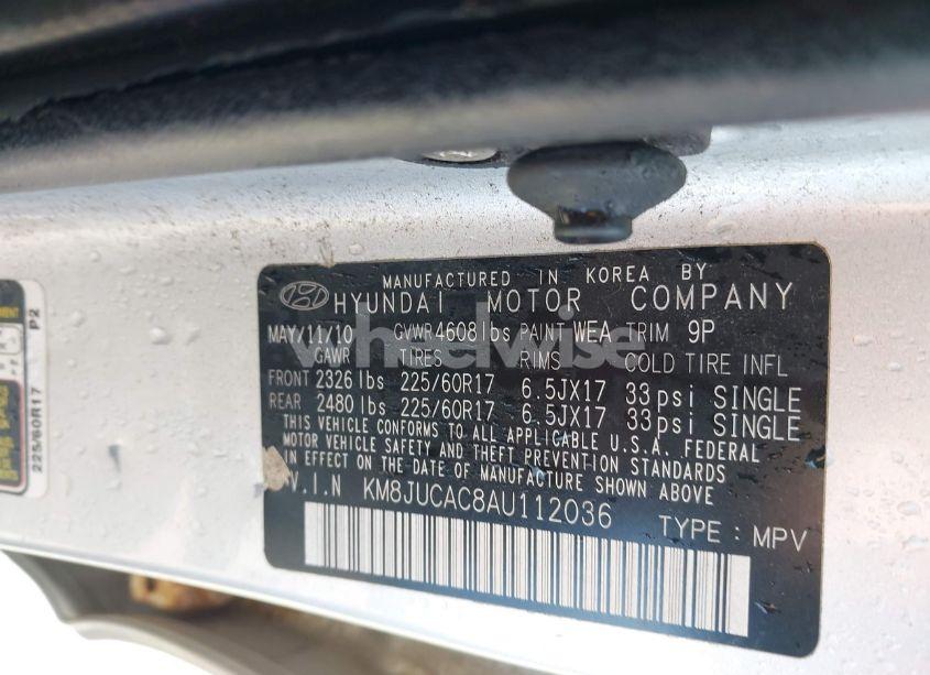 Photo 9 of 2010 Hyundai Tucson GLS (VIN KM8JUCAC8AU112036)