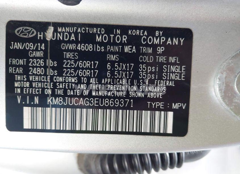 Photo 9 of 2014 Hyundai Tucson SE (VIN KM8JUCAG3EU869371)