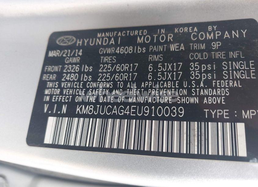 Photo 9 of 2014 Hyundai Tucson SE (VIN KM8JUCAG4EU910039)