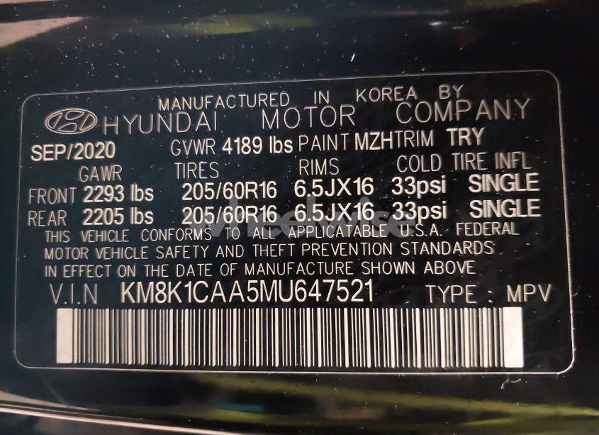 Photo 9 of 2021 Hyundai Kona SE (VIN KM8K1CAA5MU647521)