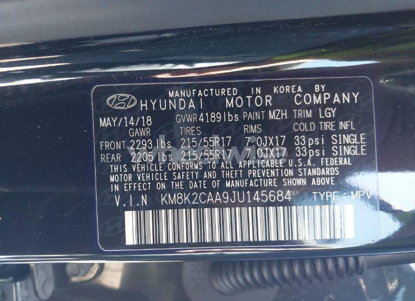 Photo 9 of 2018 Hyundai Kona SEL (VIN KM8K2CAA9JU145684)