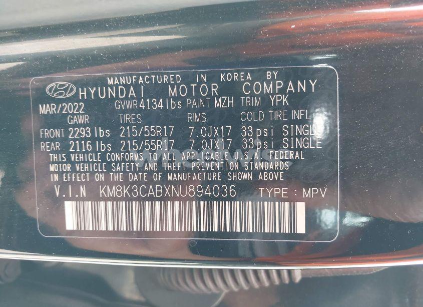 Photo 9 of 2022 Hyundai Kona SEL (VIN KM8K3CABXNU894036)